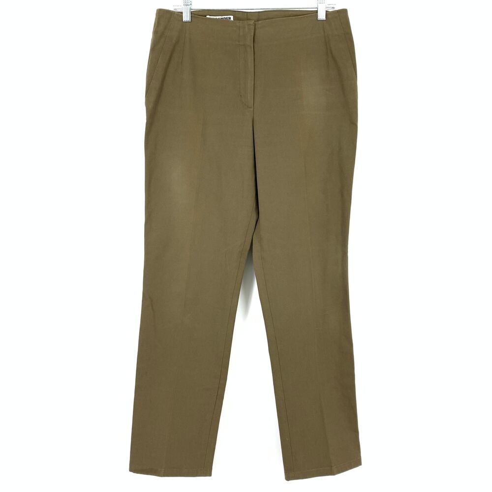 JIL SANDER Pants Women's Size 42 US 12 Flat Front Casual Dress Slim Leg Olive